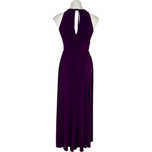 R&M Richards Halter Sleeveless Long Gown Beaded Waist Purple Eggplant Size 4 - Picture 4 of 10